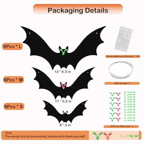 Halloween Hanging Bat Decorations Set - 18pcs, Glow Eyes, Waterproof Indoor & Outdoor Spooky Décor