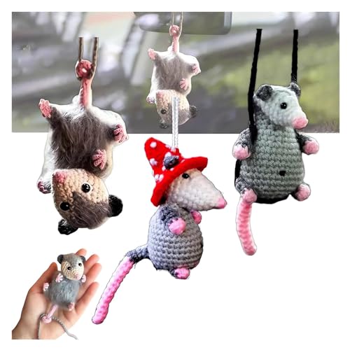 3PCS Opossum Car Charm Set - Swinging Rearview Mirror Decorations, Cute Aesthetic Car Accessories