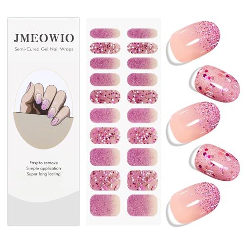 Semi Cured Gel Nail Art Stickers with Glitter & Gradient Effects - 20 Strips