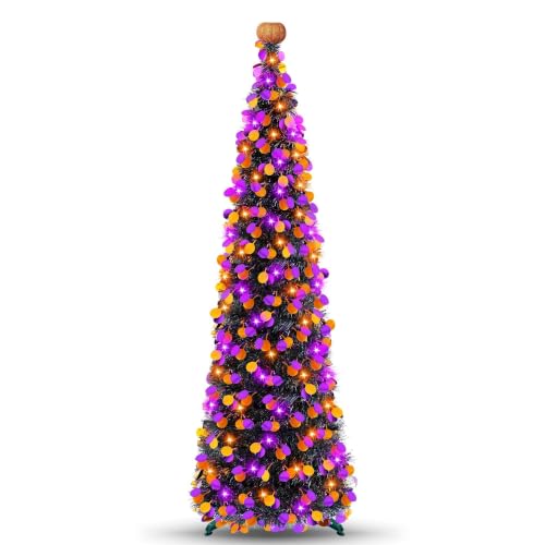 5FT Halloween Tinsel Tree with Orange Purple Lights, Collapsible Indoor Decor - Variation of THIS listing
