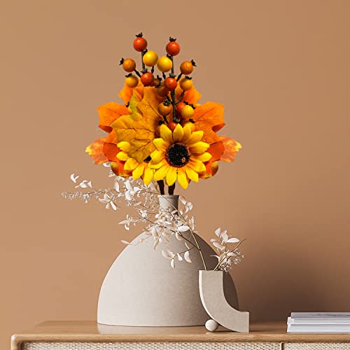 Artificial Fall Sunflower Berry Picks - 6 Pack Autumn Harvest Decor