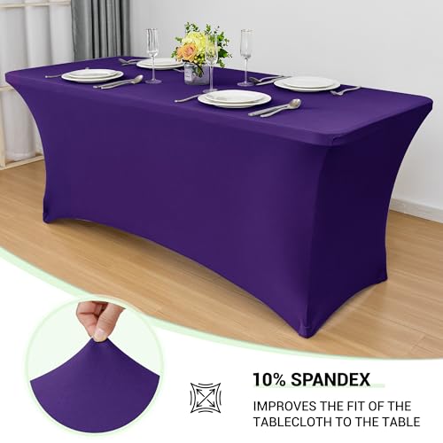 Stretch Spandex Table Cover for Folding Tables - Dark Purple, 6 Ft, 2 Pack