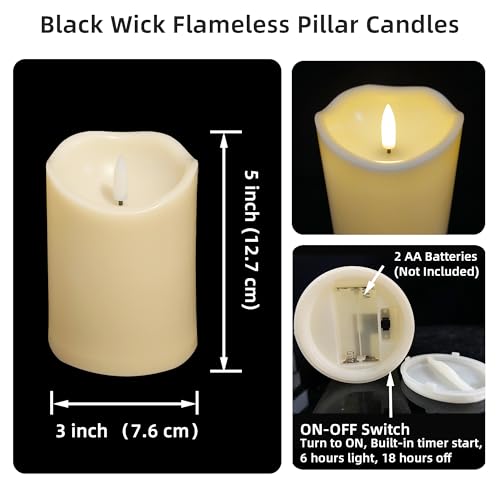 2 Pack Flameless LED Pillar Candles with Timer - 3x5 Inches