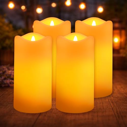 Large Solar Pillar Candles Outdoor Waterproof Flameless 4 Pack - D3 x H6 Inches