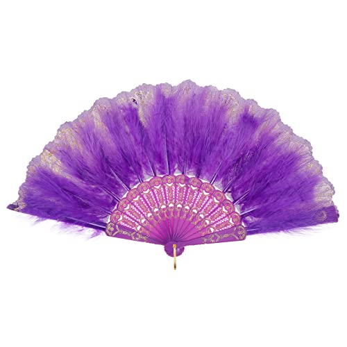 Purple Marabou Feather Fan - Decorative Handheld Fan for Costumes & Events