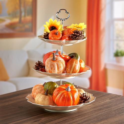 Fake Pumpkin Decor Set - Fall Holiday Halloween Thanksgiving Tabletop Crafts