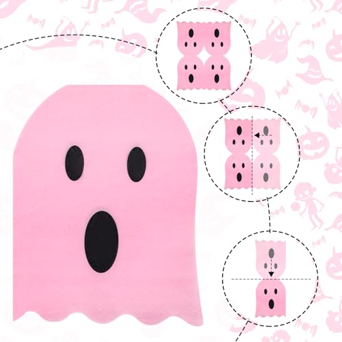 Pink Halloween Ghost Napkins 2-Ply Disposable Folded Party Tableware - 100 Sheets