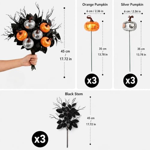 Halloween Pumpkin Decor Set with Disco Pumpkins & Black Branches - 9 Pieces