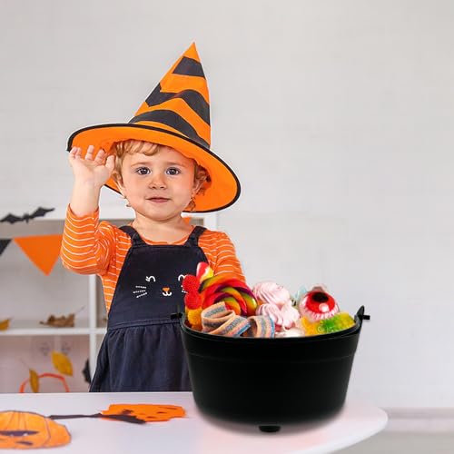 6-Pack Halloween Cauldrons 9 Inch Plastic Witch Pot Candy Buckets Bulk Black