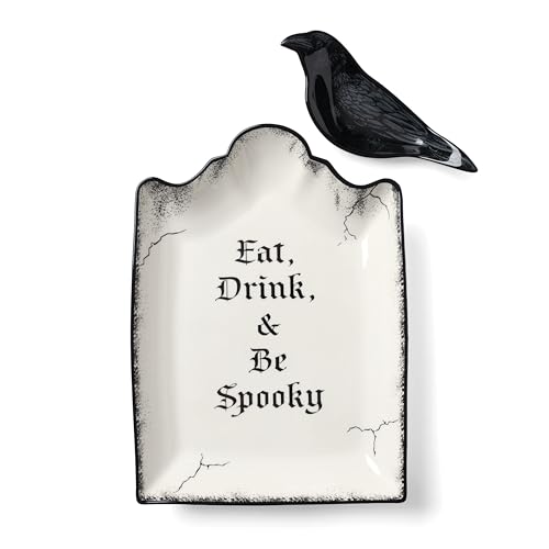 Lenox Vintage Halloween Chip & Dip Bowl Set - Gravestone & Raven Design