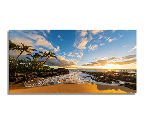 Hawaii Canvas Wall Art - Large 48x24 Inch Sunset Beach Scene for Living Room & Home Decor