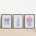 Black Framed Blue Pink White Flower Canvas Wall Art Set - 12x16 Inch, Chinoiserie Style