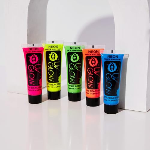 Blacklight Face and Body Paint 0.34oz Neon Fluorescent Pack of 5 - UV Reactive