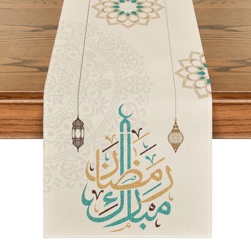 Ramadan Lantern Floral Table Runner - Seasonal Kitchen Dining Decor, 13x72 Inches