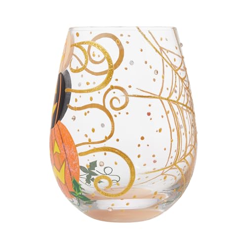 Halloween Jack-O-Lantern Stemless Wine Glass - Hand-Painted 20oz, Glow-in-the-Dark