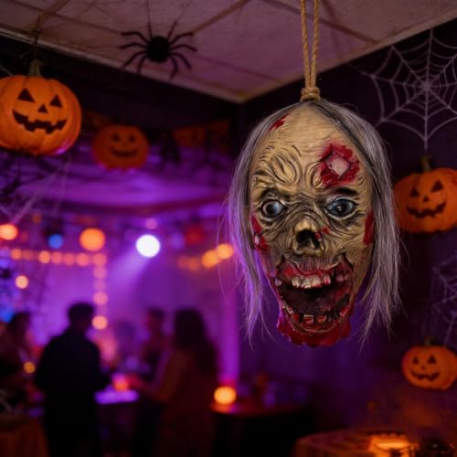Hanging Bloody Latex Zombie Severed Head Halloween Decor Prop