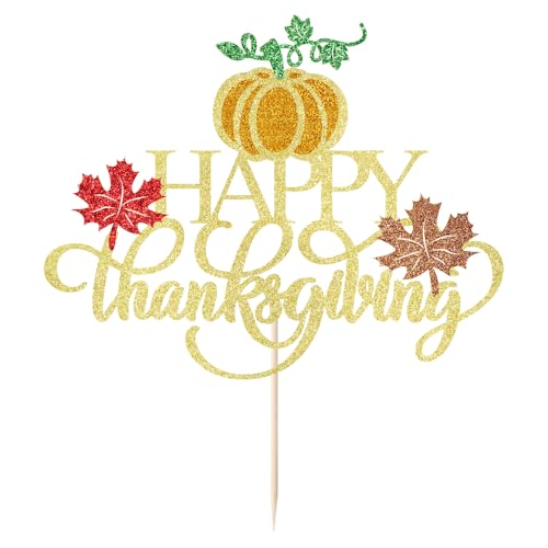 Thanksgiving Cake Topper - Fall Pumpkin Maple Leaves Decoration - Happy Thanksgiving Variation