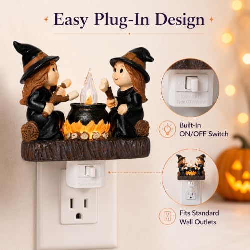 Halloween Witch Night Light Plug-In Witch Decor with Flickering Cauldron - Variation of THIS listing