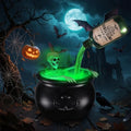 Green Halloween Cauldron Bowl with Skeleton and Fog Effect - Splashproof Decor