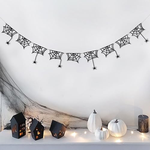 Halloween Spider Web Banner Garland - Black Spider Decoration - Spider Variation