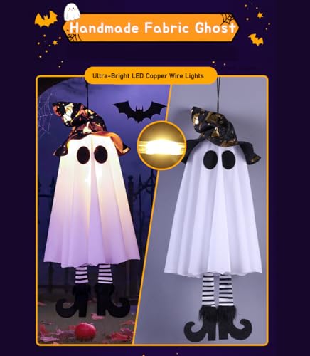 Halloween Hanging Ghost Decorations - Outdoor Spooky Ghosts with Glow-in-Dark Effects, 18 Inches, 2-Pack