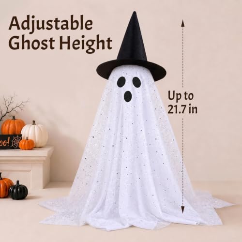 Lighted Ghost Halloween Decorations Set - 2 Pre-Assembled Spooky & Cute Ghosts with LED Lights