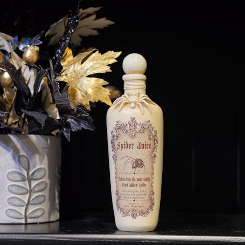 Halloween Witch Potion Bottle Decor - White Spider Resin Bottle with Web Design, 10 Inch