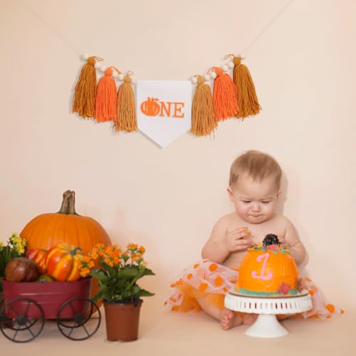 Boho Pumpkin 1st Birthday High Chair Banner - Gold Tassels & Felt Decor
