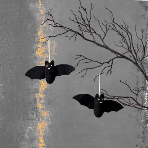 Halloween Felt Bat Decorations - 2-Pack Handmade Felt Halloween Decor for Indoor & Outdoor Use - Bat, 2-Pack