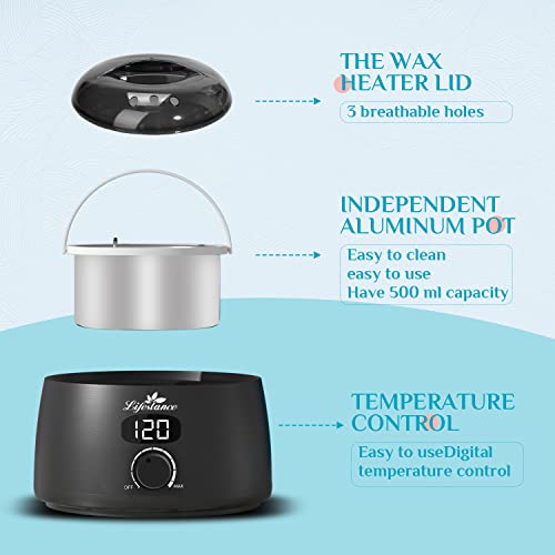 Lifestance Digital Wax Warmer Machine - 500ml/14oz, Single LCD, Black, Fast Heating
