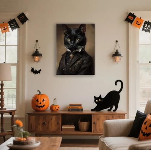 Black Cat Canvas Wall Art Poster - Gothic Home Decor, 11.5x15 Inch - Variation C001
