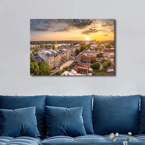 24x16 Inch Trenton City Skyline Canvas Wall Art - Modern Living Room Decor - Framed & Stretched - American Cityscape Wall Art for Bedroom (Variation: 50-Trenton)