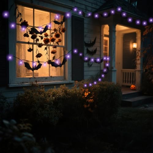 Halloween Bat Decorations with Purple LED Lights - Black, 49 FT Indoor Party Decor Set