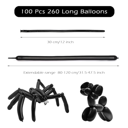 Black Latex Balloon Set - 100 Long Balloons for DIY Animal Models & Decorations
