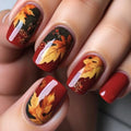 Fall Maple Press On Nails Short Square Glitter Leaves Design - Autumn Nails for Women - 24Pcs