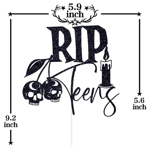 Halloween Gothic Cake Topper for 13th Birthday - Black Glitter Rip Teens Decor