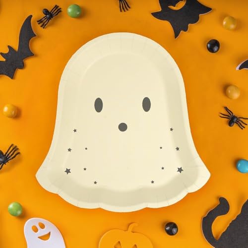 Pastel Ghost Halloween Paper Plates - Disposable Party Tableware, 24 Pack