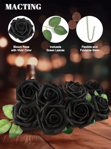 Black Artificial Roses 60PCS for Halloween & Holiday Decorations - Fake Flowers