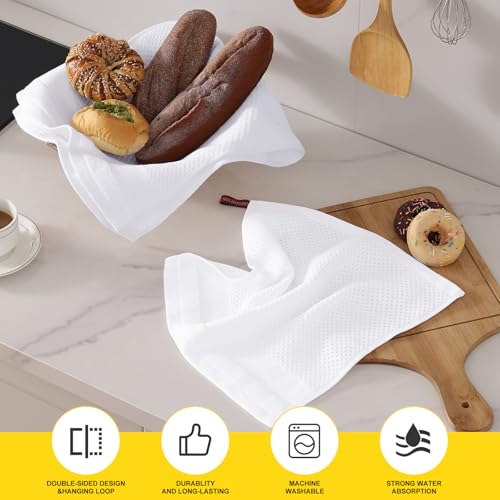 White Kitchen Towels and Dishcloths Set of 16 - Cotton Waffle Weave, Absorbent & Durable