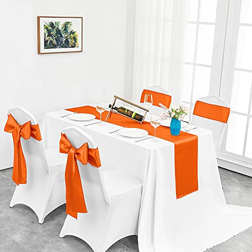 12x108 Inch Orange Satin Table Runner 4-Pack - Elegant Wedding & Party Decor