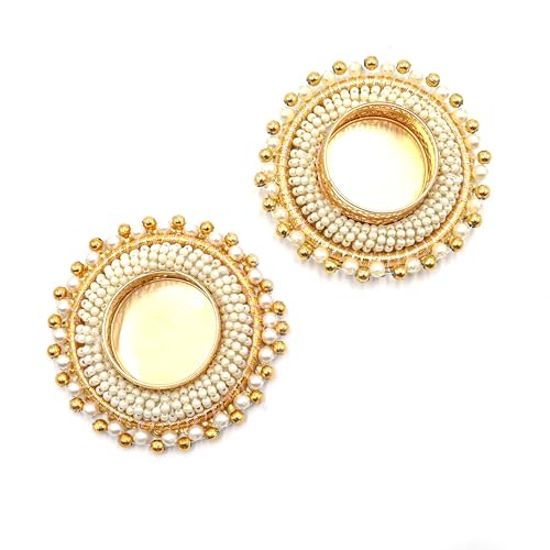 4 Pcs Decorative Tea Light Candle Holders with White Pearls - Handmade Diya for Pooja & Festivals - Variation 4