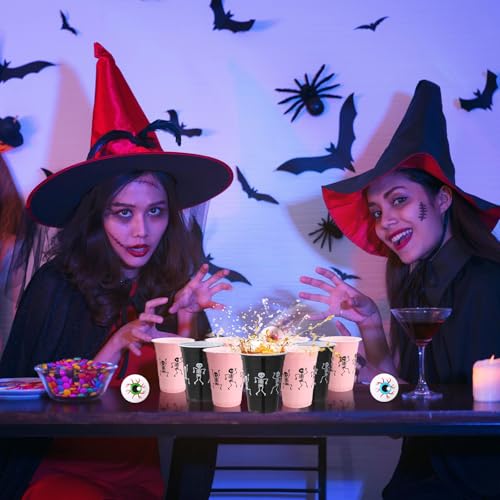 Halloween Party Supplies Skeleton Pink Black 22 Cups & 8 Fake Eyeballs