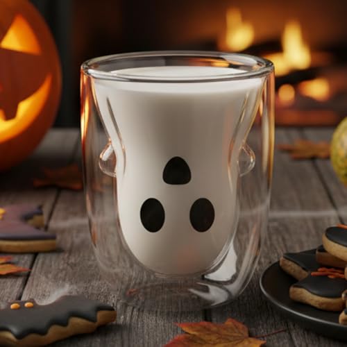 Honeydak Halloween Ghost Glass Mug 10 Oz Double Wall Clear Classic - Spooky Party Decor