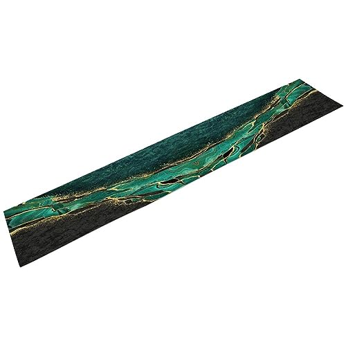Marble Table Runner - Green Black Gold Textured Modern Dining Decor - Style-5 13x70 Inch
