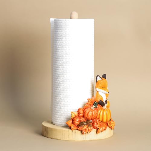 Autumn Maple Leaves Pumpkin Pattern Paper Towel Holder Stand with Resin Fox - Fall Kitchen Decor - Fox A