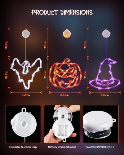 Minetom 3 Pack Halloween Window Lights - Pumpkin Ghost Hat with Timer
