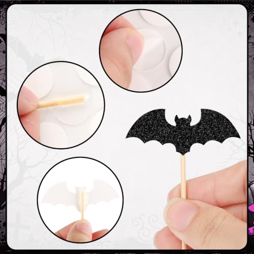 Halloween Cupcake Toppers Black Glitter Bat - 40Pcs Bat Themed Cake Decorations - Variation: Bat
