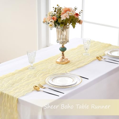 Yellow Cheesecloth Table Runner - 10Ft Rustic Boho Wedding & Holiday Decor