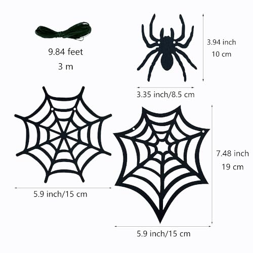 Halloween Spider Web Garland with Felt Spiders - 2 Pack Indoor Outdoor Decor