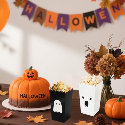 Halloween Ghost Popcorn Paper Boxes Set - 24 Pack for Parties & Movie Night